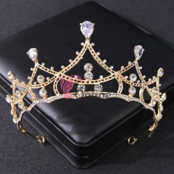 Coroana eleganta pentru mireasa CR012RR Aurie cu cristale din sticla si Zircon
